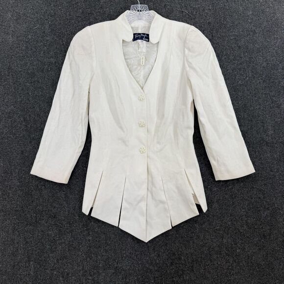 Thierry Mugler Jackets & Blazers - Vintage Thierry Mugler Blazer Women's 44 White Pleated Tail Hem Made In Italy